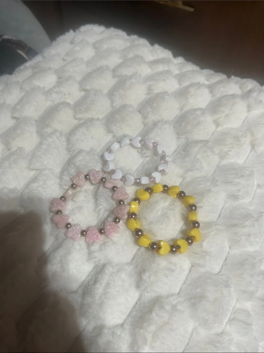Heart Bead Bracelet Set - Pink, White & Yellow HOMEMADE